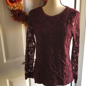 ADRIANNA PAPELL BURGUNDY LACE TOP BRAND NEW SIZE S